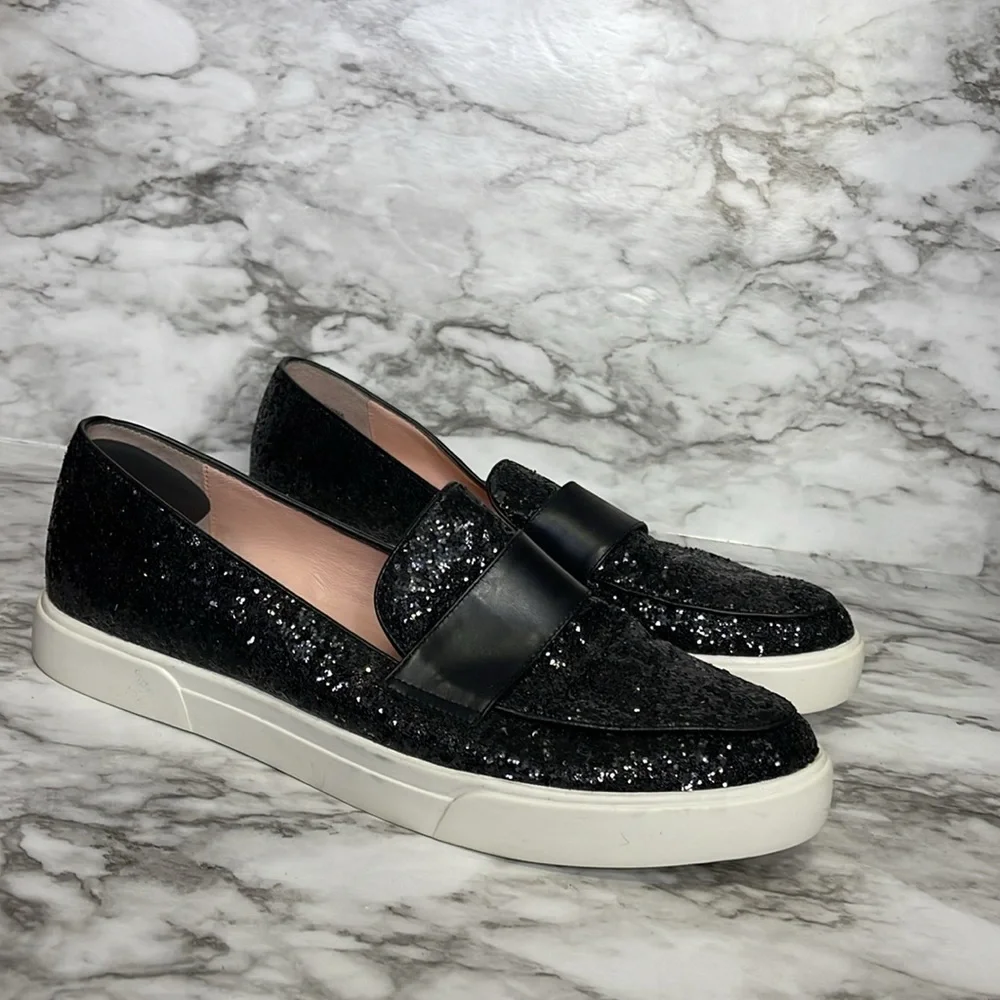 Kate Spade New York Leather Loafers Sequins Black flats size 8.5